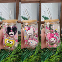Load image into Gallery viewer, Kawaii Friends | 16 oz. | Glass Can | Hearts | Bows | Daisies | Spring | Summer
