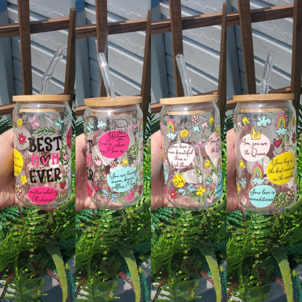 Best Mom Ever | 16 oz. | Glass Can | Flowers | Inspiration | Mama | Mother's Day