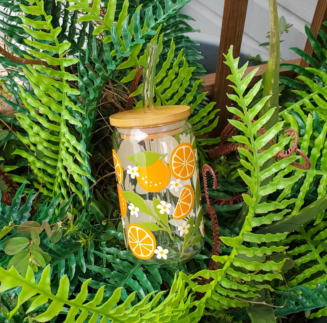 Oranges & Daisies | 16 oz. | Glass Can | Daisies | Spring | Summer | Fruit