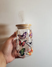 Load image into Gallery viewer, Multicolored Butterflies | 16 oz. | Glass Can | Acrylic Can | Butterfly | Summer | Spring