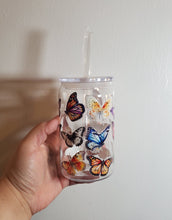 Load image into Gallery viewer, Multicolored Butterflies | 16 oz. | Glass Can | Acrylic Can | Butterfly | Summer | Spring