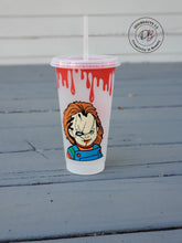 Load image into Gallery viewer, Halloween Horror Reusable Cold Cup | Character | Wanna Play | Childs Play | Spooky | Chucky
