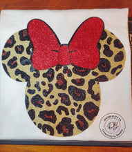 Load image into Gallery viewer, Leopard Print Minnie with Bow T-Shirt | Safari | Minnie | Bow | Glitter | Family Shirts (ADULT)
