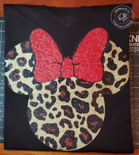 Load image into Gallery viewer, Leopard Print Minnie with Bow T-Shirt | Safari | Minnie | Bow | Glitter | Family Shirts (KIDS)