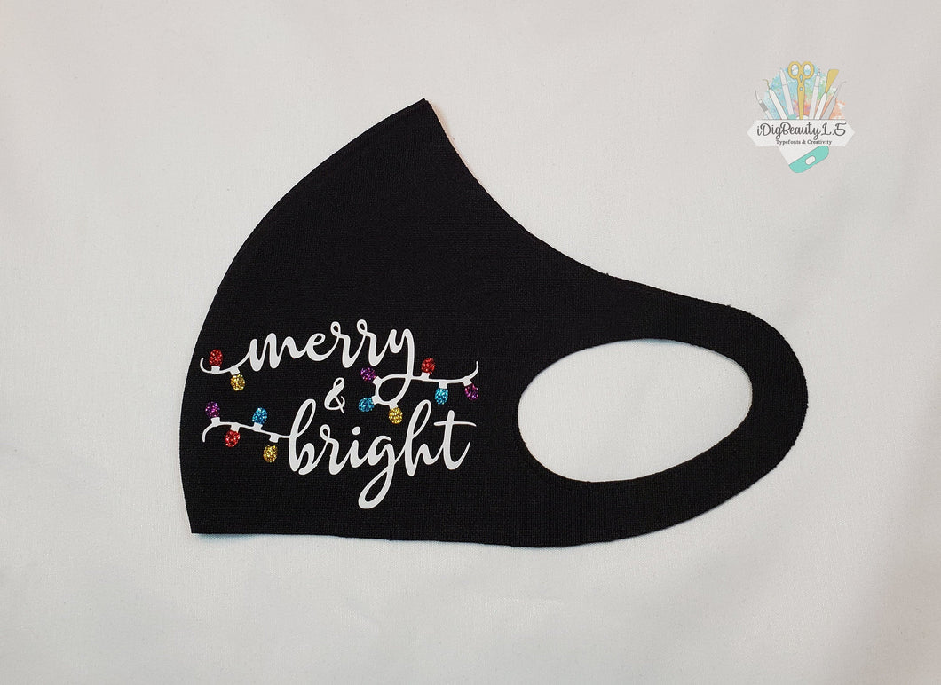 Merry and Bright Face Mask | Holiday Design | Holiday Themed | Lights