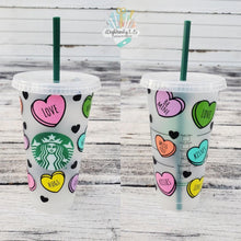 Load image into Gallery viewer, Conversation Hearts Starbucks Cup | Candy Hearts | Venti Cold Cup | CUSTOM