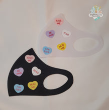 Load image into Gallery viewer, Conversation Hearts Face Mask Design | Face Mask | Hearts | Valentine's Day Mask