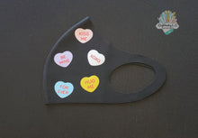 Load image into Gallery viewer, Conversation Hearts Face Mask Design | Face Mask | Hearts | Valentine's Day Mask