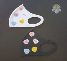 Load image into Gallery viewer, Conversation Hearts Face Mask Design | Face Mask | Hearts | Valentine's Day Mask