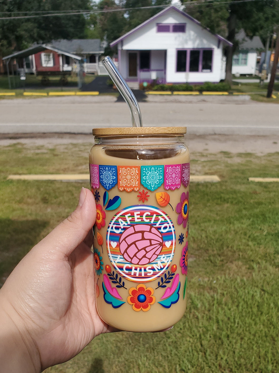 Cafecito & Chisme | 12 oz. | Glass Can | Fiesta | Coffee | Faux Liquid