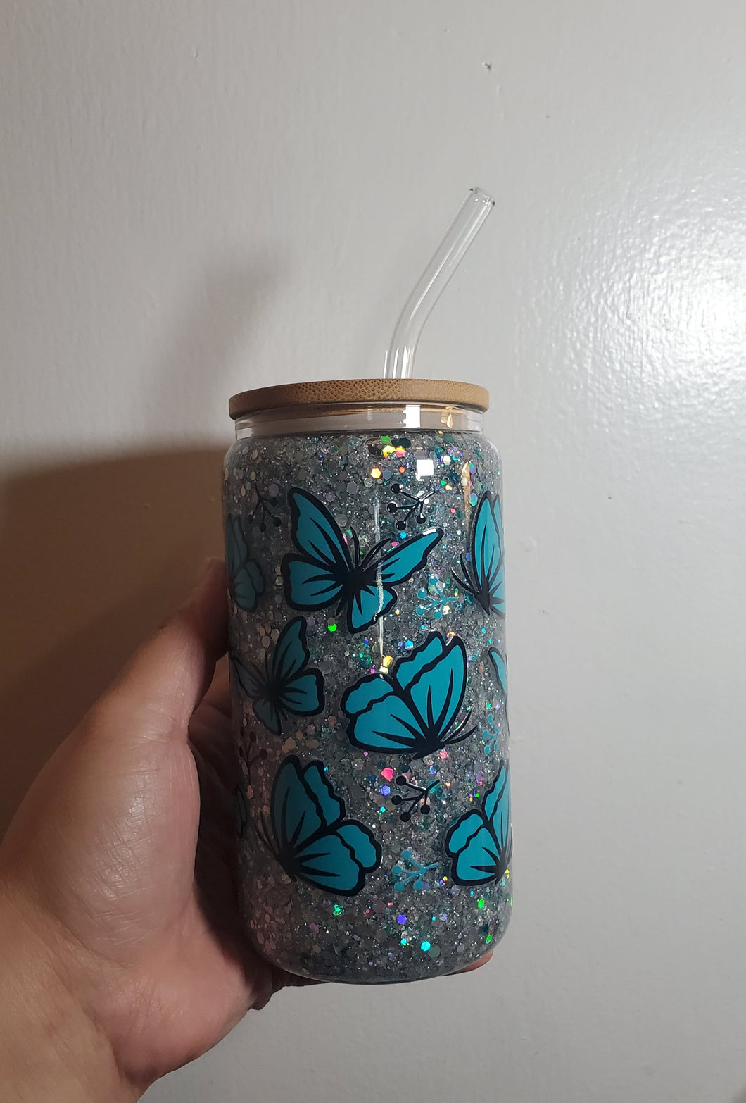 Blue Butterflies Snow Globe Cup- RTS