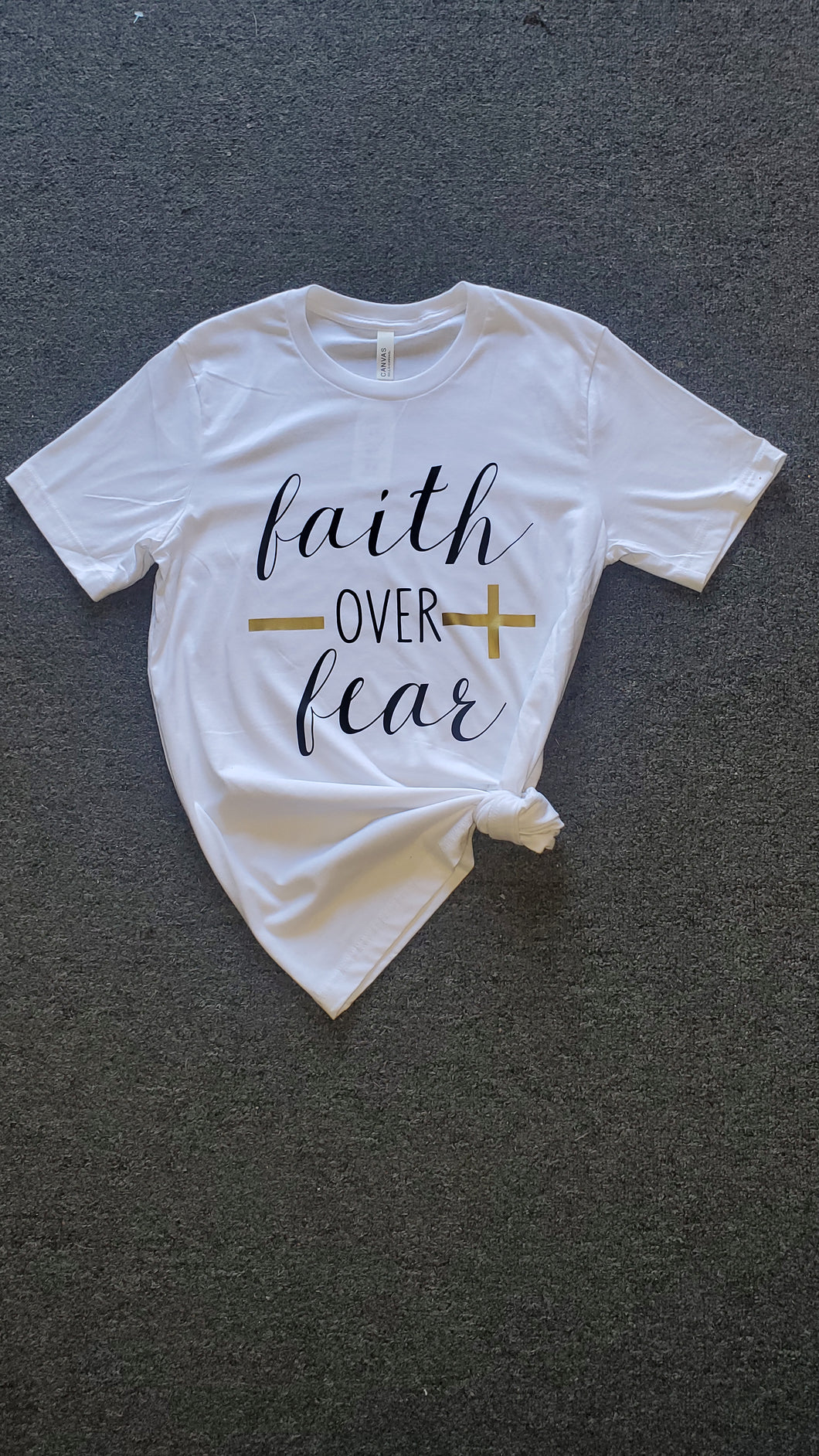 Faith OVER Fear | Spiritual Tee | FAITH | Christian Graphic T-Shirt (Gold Cross)