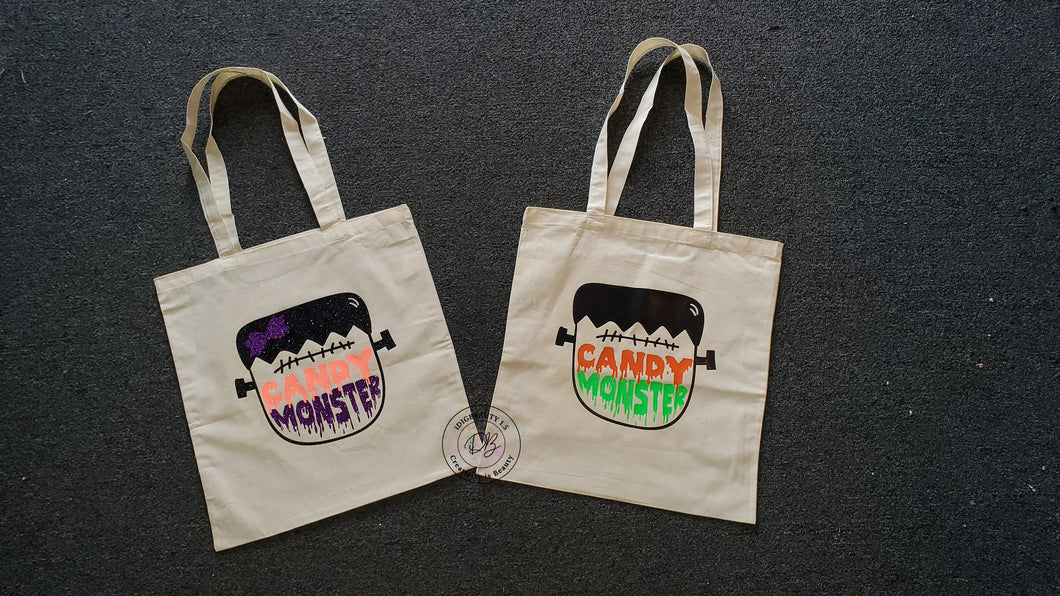 Halloween Candy Monster Tote Bag Personalized | Trick or Treat | Candy Bag | CUSTOM