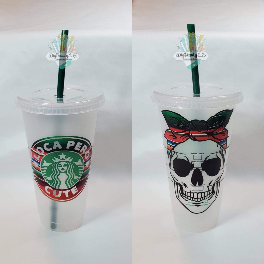 Loca Pero Cute Starbucks Cup | Venti Cold Cup | Skull with Bandanna | CUSTOM CUP