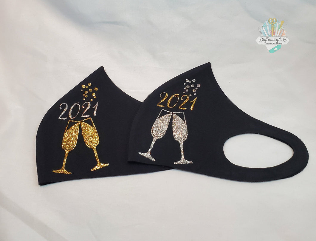 New Year 2022 Face Mask | Champagne Glasses | NEW YEAR | 2022 | Mask