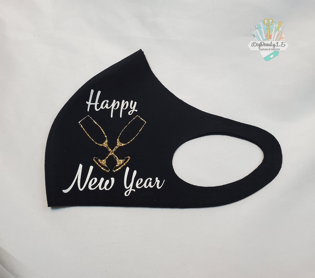 Happy New Year Face Mask | Champagne Glasses | NEW YEAR | Mask
