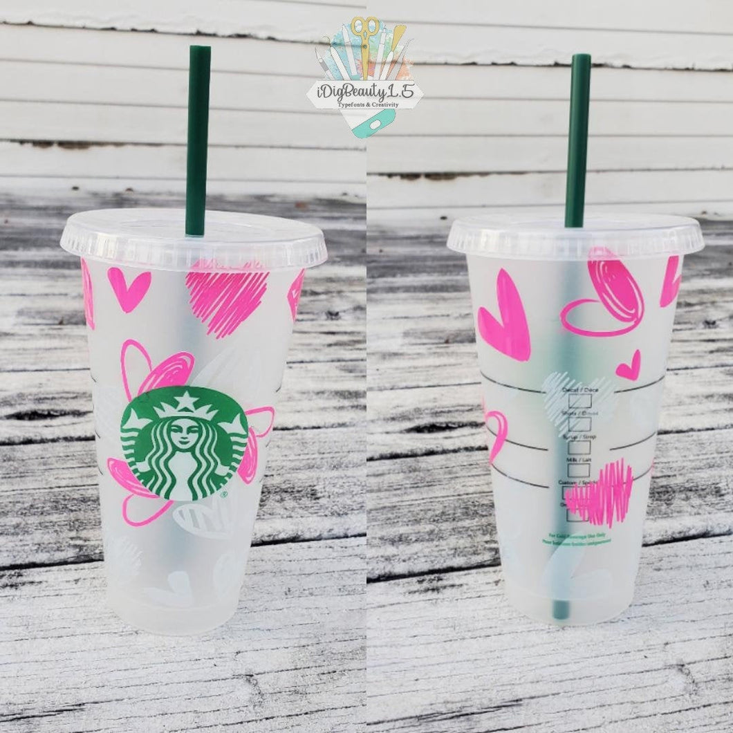 Sketched Hearts Starbucks Cup | Color Changing | Venti Cold Cup | CUSTOM