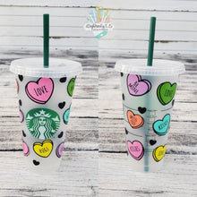 Load image into Gallery viewer, Conversation Hearts Starbucks Cup | Candy Hearts | Venti Cold Cup | CUSTOM
