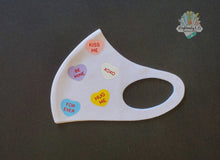 Load image into Gallery viewer, Conversation Hearts Face Mask Design | Face Mask | Hearts | Valentine&#39;s Day Mask
