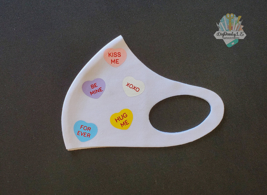 Conversation Hearts Face Mask Design | Face Mask | Hearts | Valentine's Day Mask