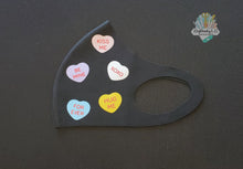 Load image into Gallery viewer, Conversation Hearts Face Mask Design | Face Mask | Hearts | Valentine&#39;s Day Mask
