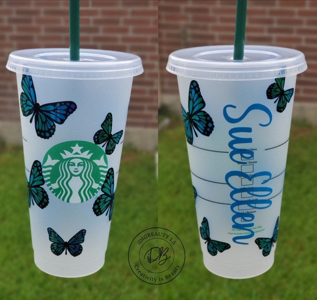 butterfly starbucks tumblr cup Personalised Butterfly LV Starbucks Cup 21. Matt Orange / No thank you